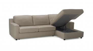 Jenny Premium Leather Sectional Sleeper in Beige In Right Or Left Hand Facing Chaise.