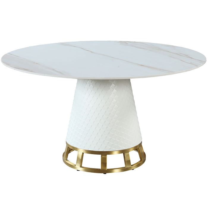 Chintaly KHLOE Sintered Stone Top Dining Table w/ Wooden Base & Golden Accent