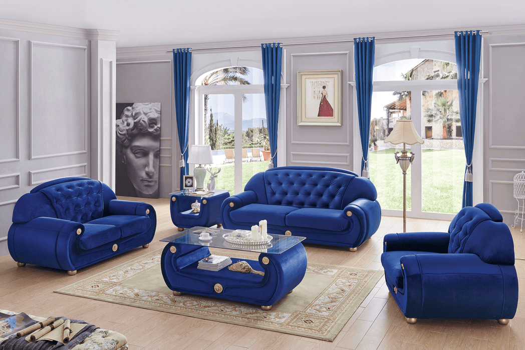 ESF Giza Blue Sofa & Two Chairs Set in Blue Velour