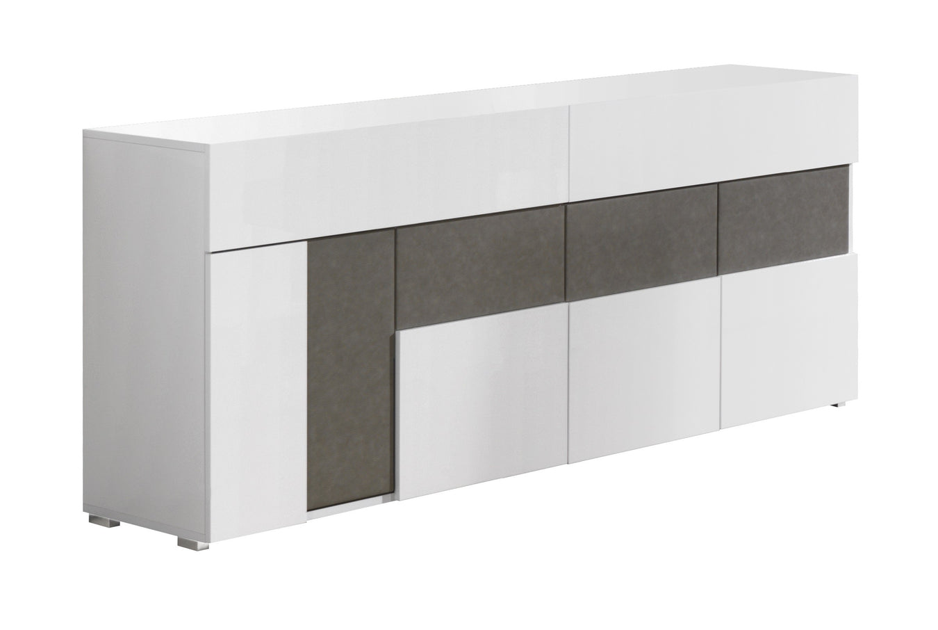 White and grey J & M Furniture Luxuria buffet with sleek design and spacious storage, perfect for modern dining rooms.
