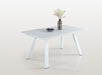 Contemporary Malibu outdoor extendable dining table by Chintaly in matte white aluminum with butterfly leaf, outdoor patio furniture