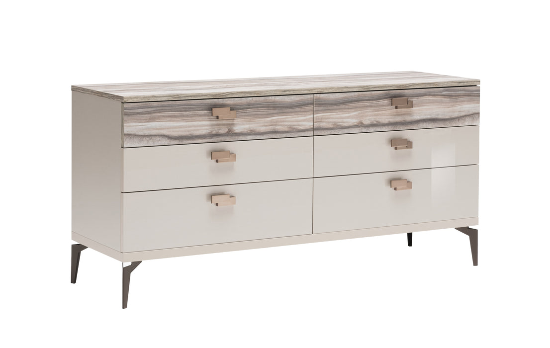 J & M Furniture Madison Dresser in Beige High Gloss