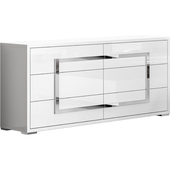 Chintaly OSLO 6-Drawer Melamine Wood Dresser w/ Steel Accent Gloss White