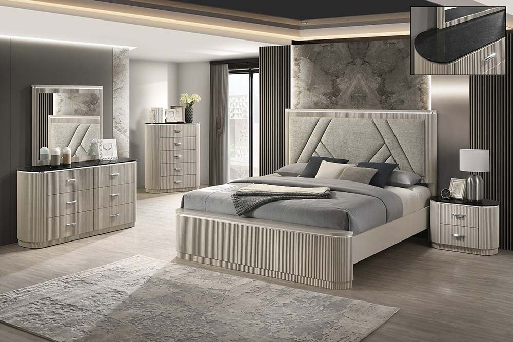 J & M Furniture Onyx Queen Bed in Light Grey