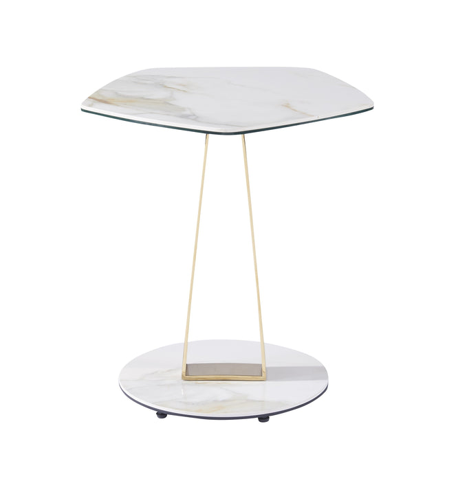 J & M Furniture MC Orleans End Table in White Ceramic and Gold