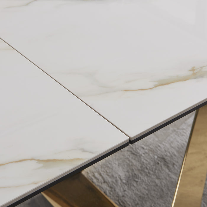 J & M Furniture MC Orleans Extension Table in White Ceramic and Gold