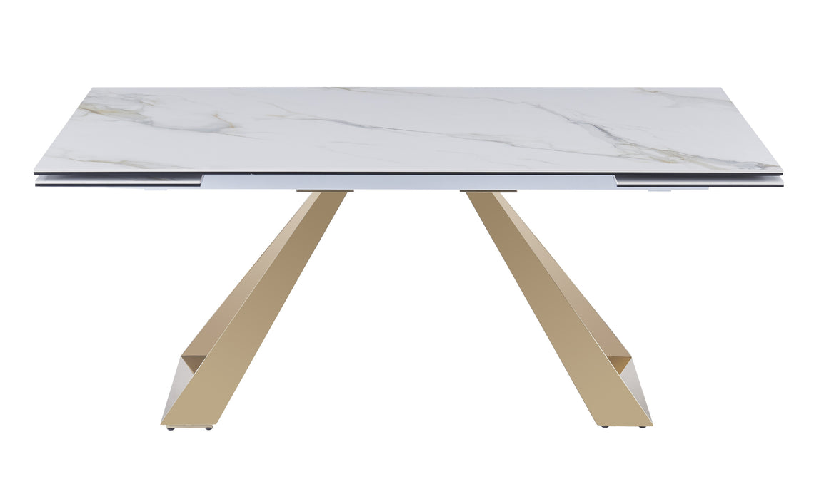 J & M Furniture MC Orleans Extension Table in White Ceramic and Gold
