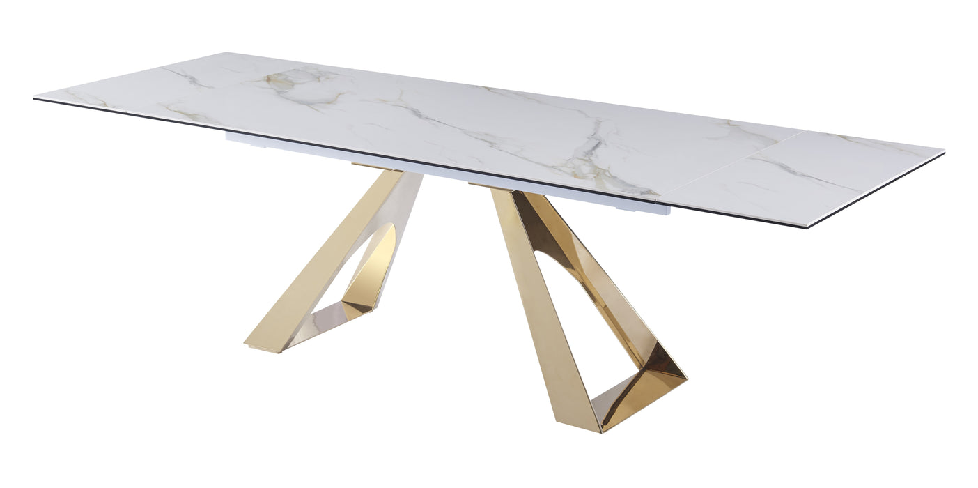 J & M Furniture MC Orleans Extension Table in White Ceramic and Gold