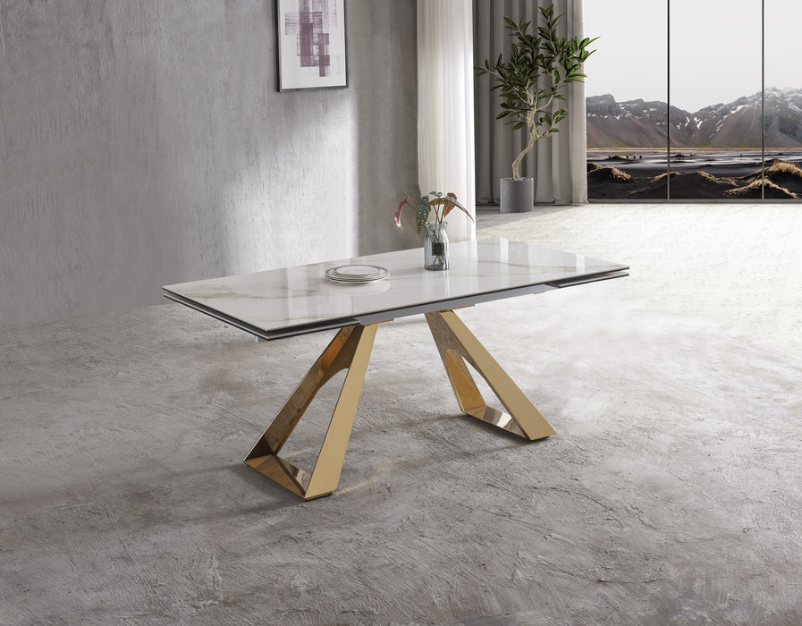 J & M Furniture MC Orleans Extension Table in White Ceramic and Gold