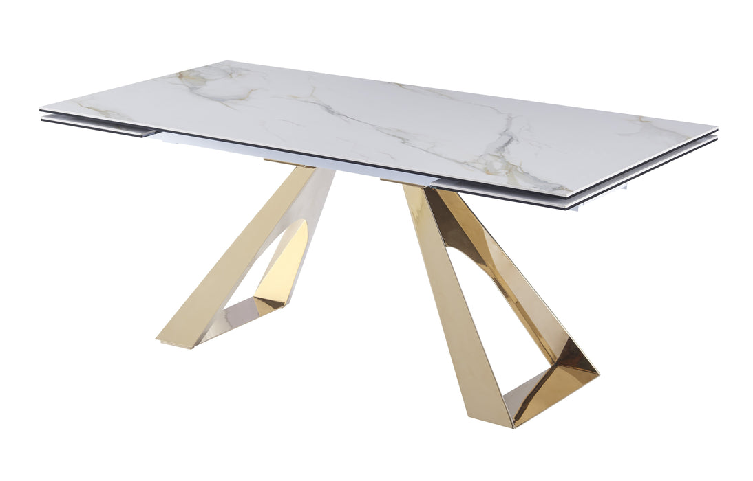 J & M Furniture MC Orleans Extension Table in White Ceramic and Gold