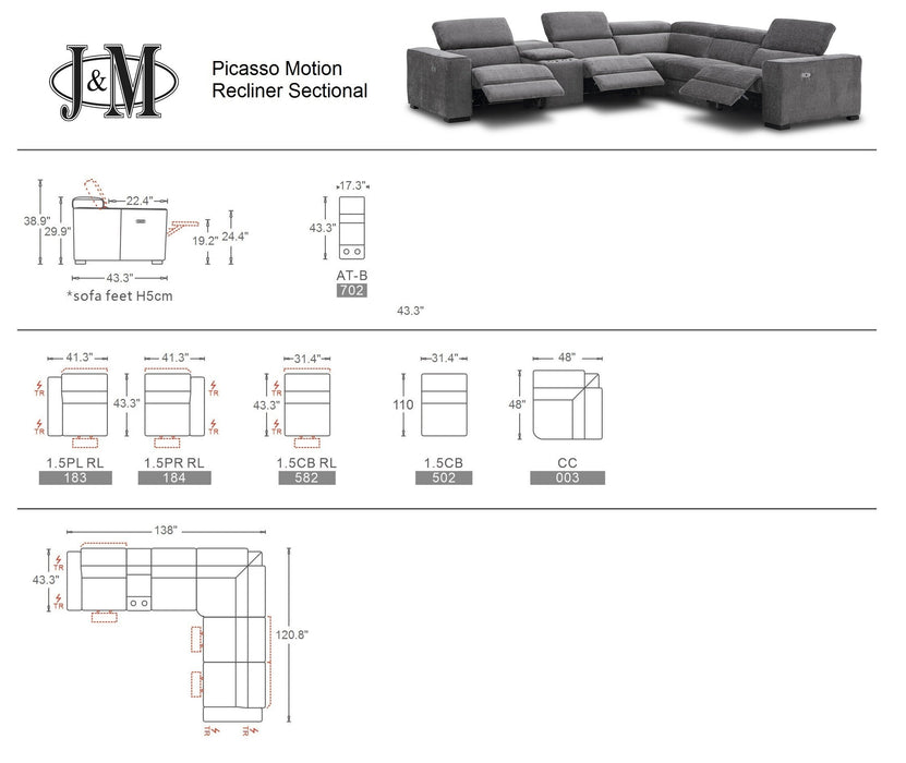 J & M Furniture Picasso Motion Fabric Sectional