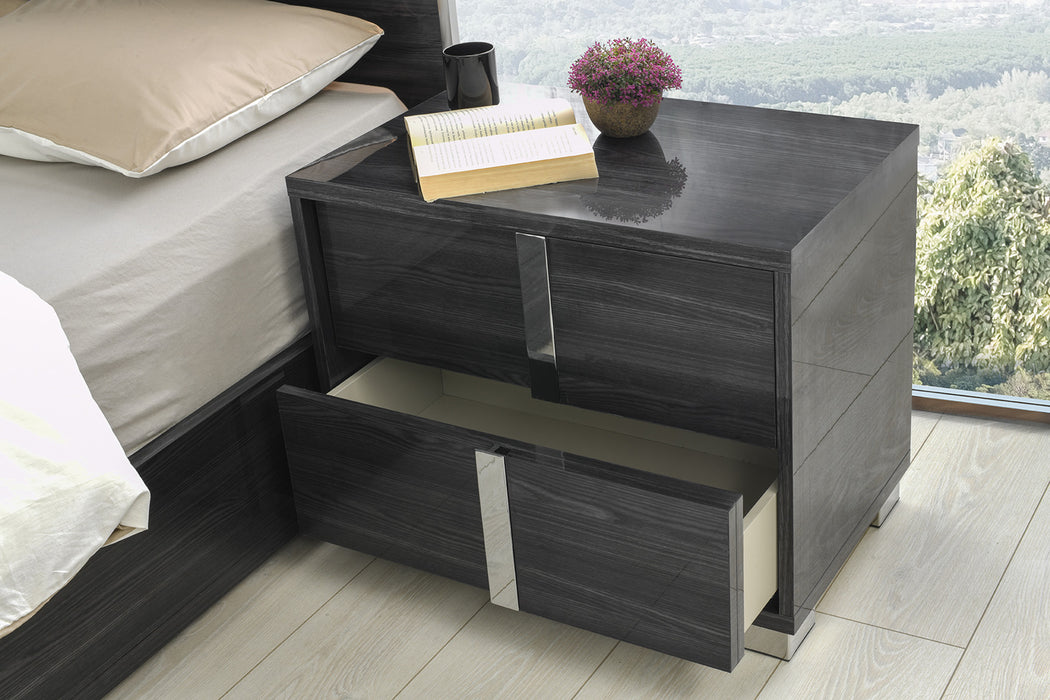 J & M Furniture Giulia Night Stand Left Facing in Glossy Gray
