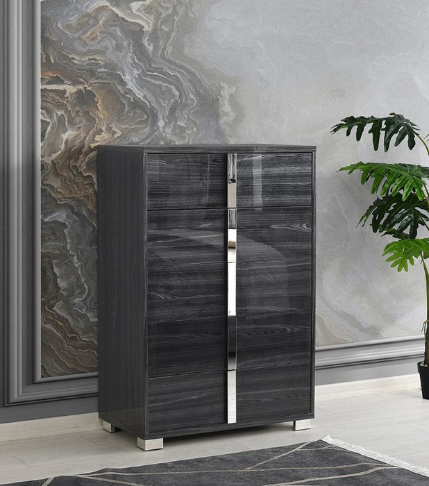J & M Furniture Giulia Night Stand Left Facing - Glossy Gray