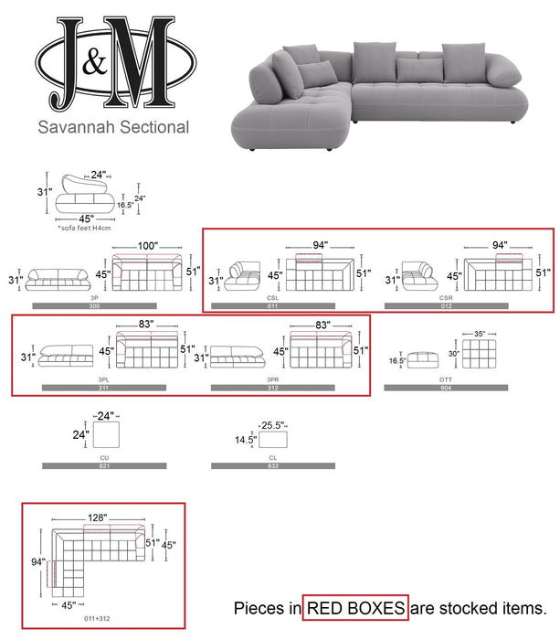 J & M Furniture Savannah Fabric Sectional in Grey