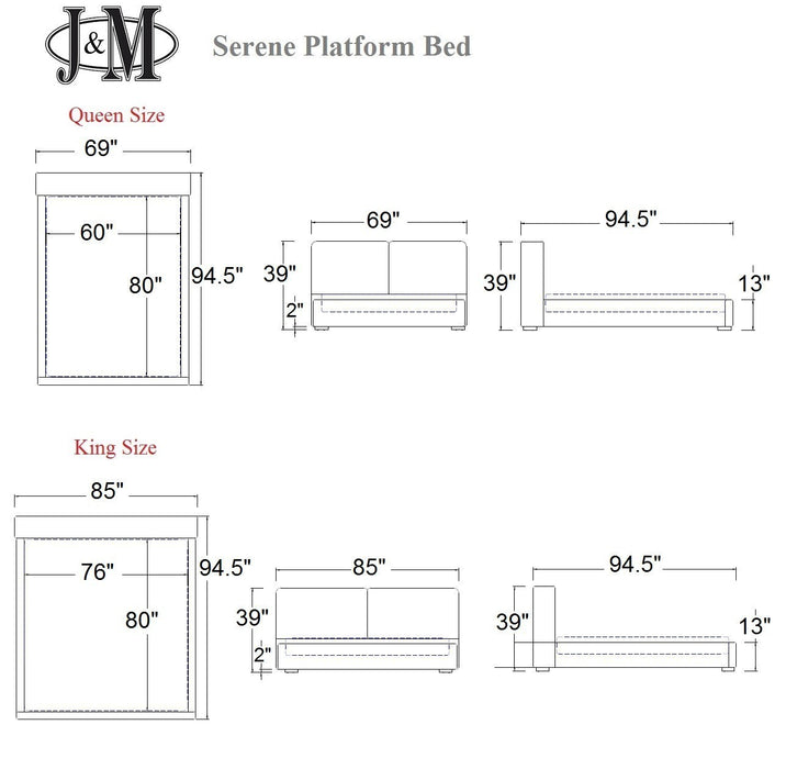 J & M Furniture Serene King and Queen Size Bed in Chestnut