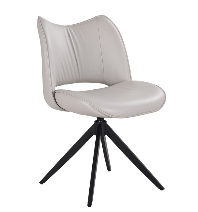 J & M Furniture Shiga Leather Swivel Chair in Light Grey