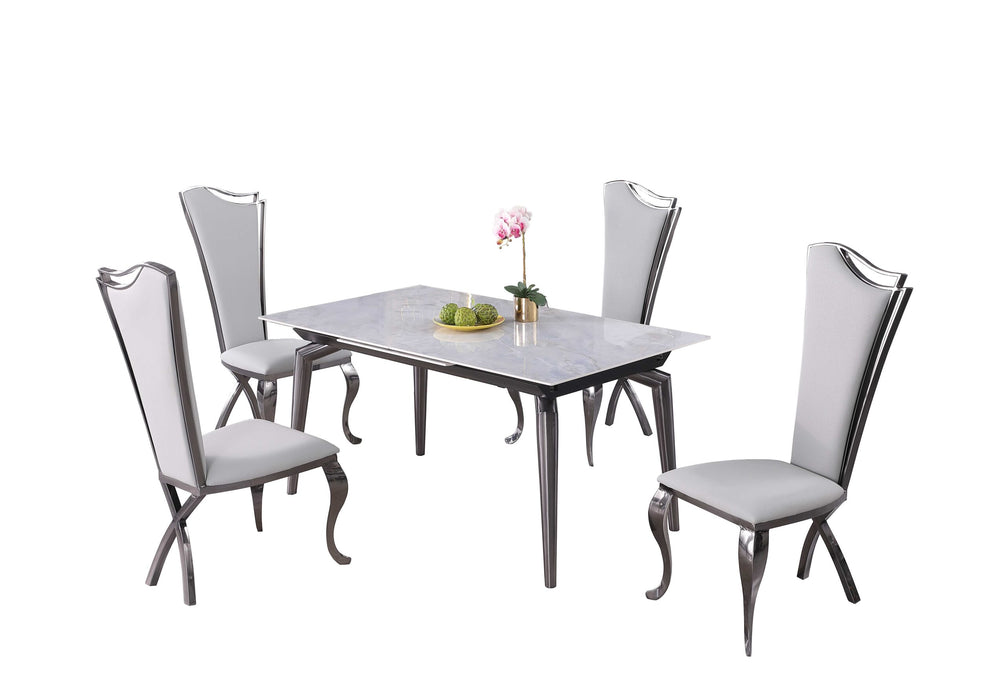 Chintaly TABATHA Dining Set w/ Extendable Sintered Stone Table & Tall Back Side Chairs