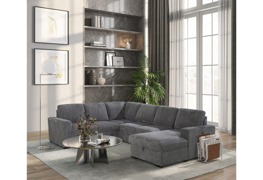 Global Furniture U2660 Grey Sectional with Pull Out Sofa Bed