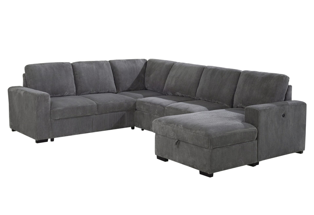Global Furniture U2660 Grey Sectional with Pull Out Sofa Bed