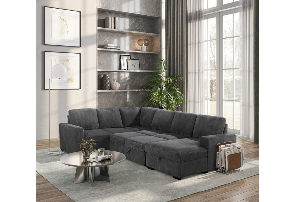 Global Furniture U2660 Grey Sectional with Pull Out Sofa Bed