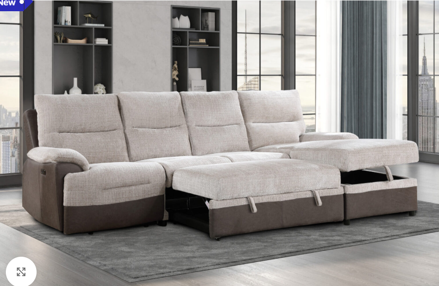 Global Furniture U3822 Beige/Brown Sectional with Pullout and USB