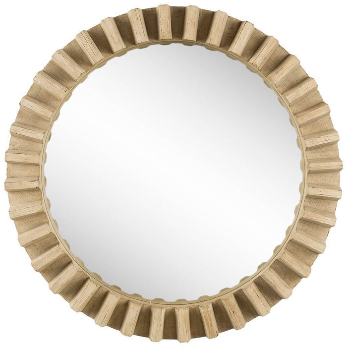 35" Round Natural Frame Wall Mirror - Brown