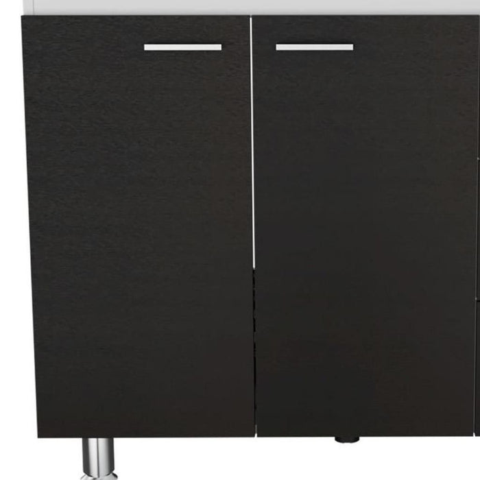 Wood Gloss Finish Door Accent Cabinet With Three Drawers - Black