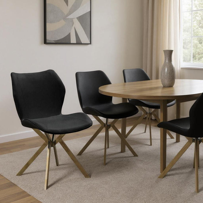 Upholstered Faux Leather Dining Side Chairs (Set of 4) - Black / Gold