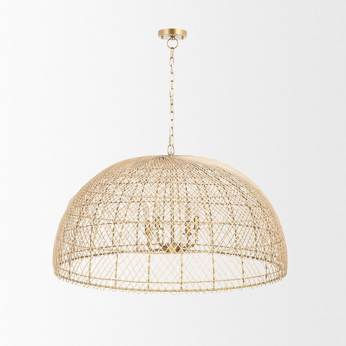 Four Light Rattan Dimmable Chandelier With Shades (731406) - Gold