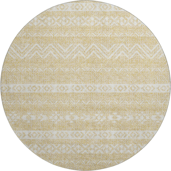 8' Southwestern Washable Round Rug With UV Protection - Gold And Beige