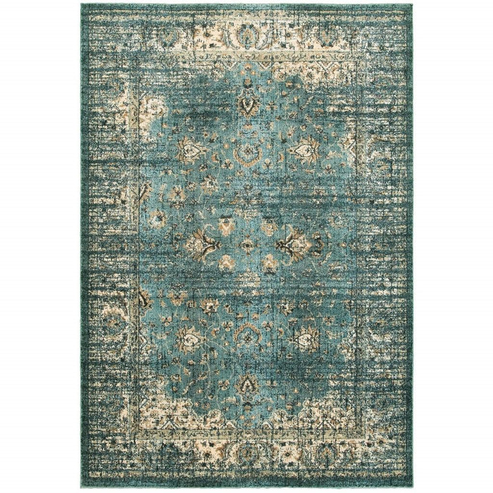 10' x 13' Indoor Area Rug - Peacock Blue And Ivory