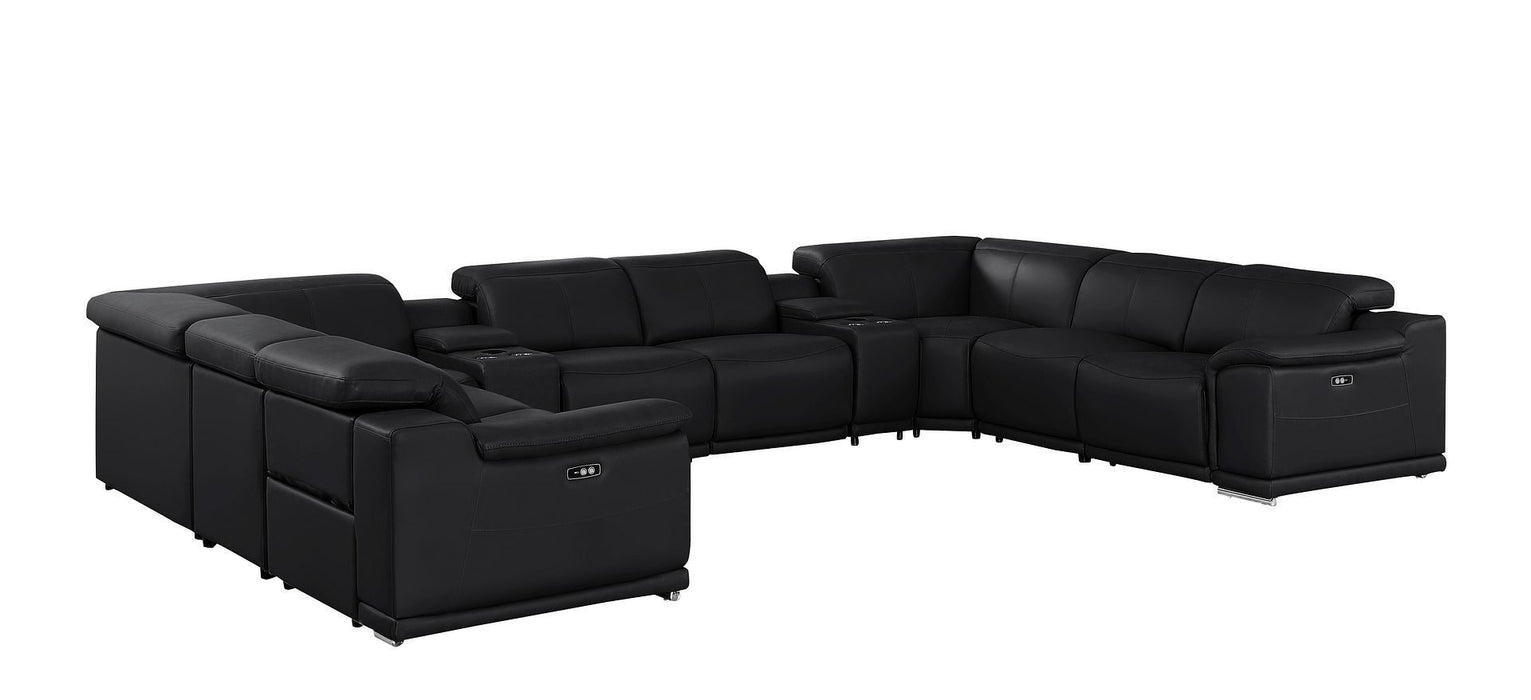 Leather Modular U Shaped Ten Piece Corner Sectional With Console - Battleship Gray
