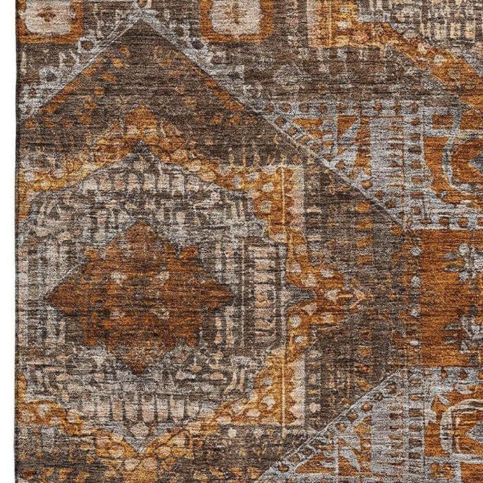10' X 14' Abstract Geometric Washable Area Rug With UV Protection (708373) - Copper / Rust / Beige