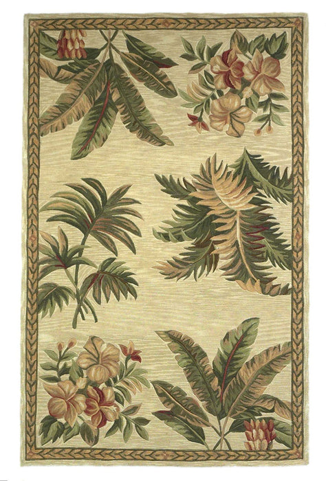 8' x 11' Wool With Laurel Border Palm Tree Area Rug - Ivory