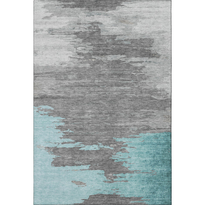 10' X 14' Abstract Washable Area Rug With UV Protection (710861) - Teal / Charcoal / Gray