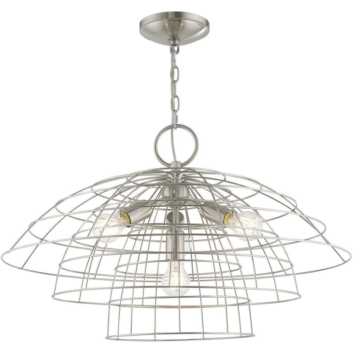 18'' Four Light Dimmable Chandelier With Shades - Nickel / Pearl Silver