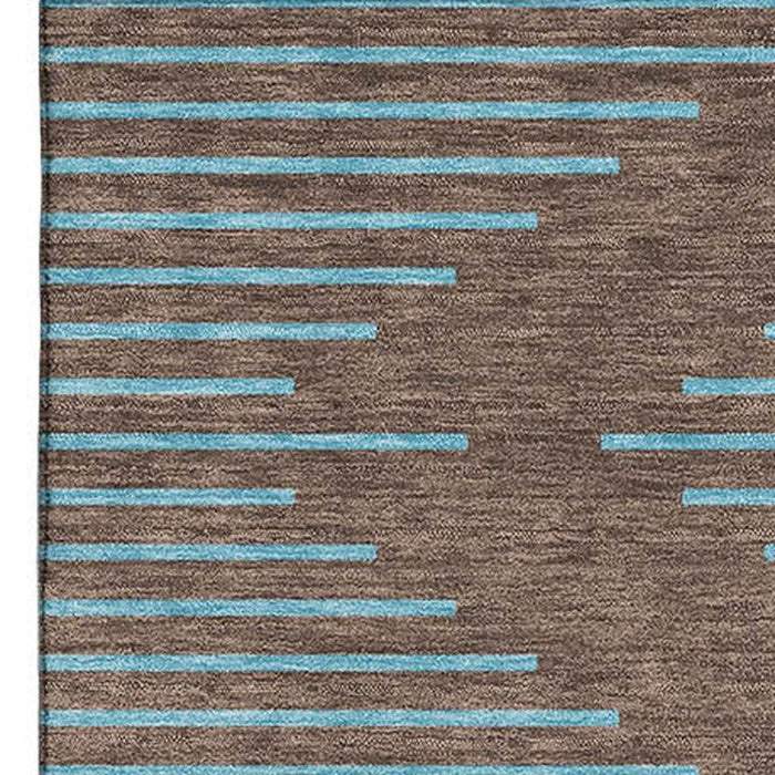 10' X 14' Geometric Washable Area Rug With UV Protection (679804) - Brown / Sky Blue