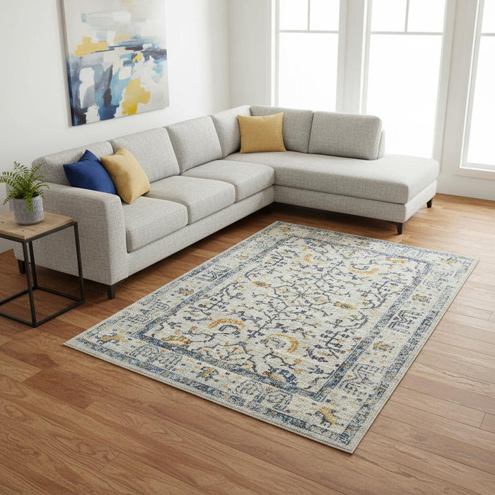 9' X 12' Oriental Distressed Area Rug (532600) - Ivory / Yellow