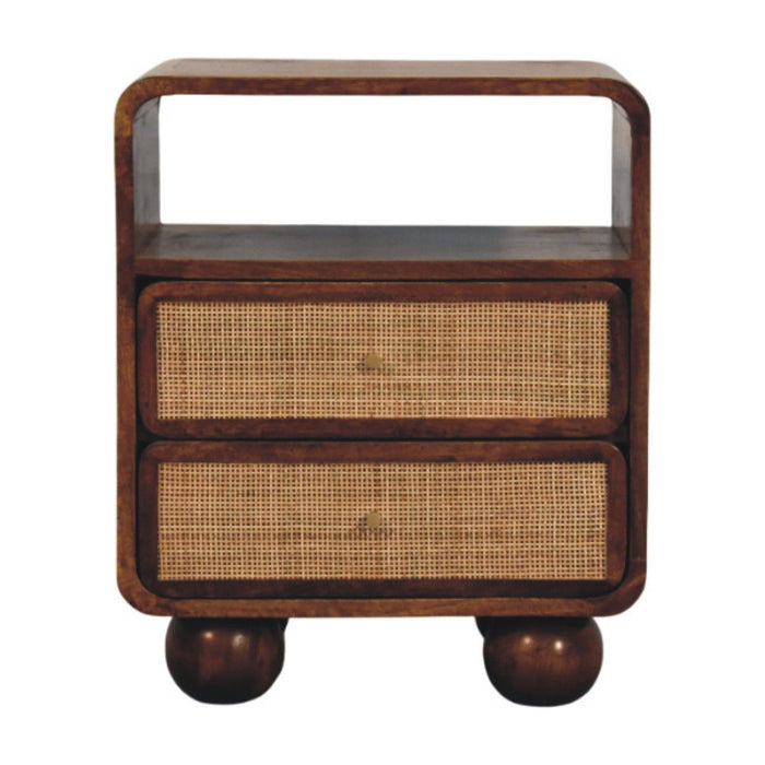 22" Solid Wood Cane Rat Two Drawer Nightstand - Chestnut And Natural
