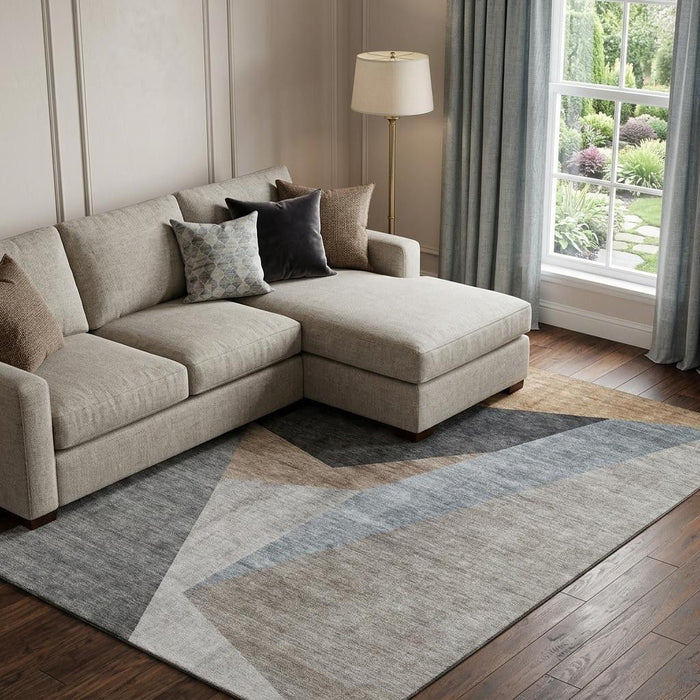 10' X 14' Geometric Washable Area Rug With UV Protection (657473) - Taupe / Blue / Beige