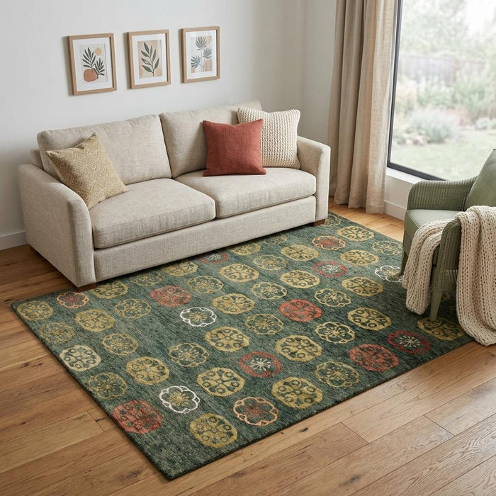 5' X 8' Floral Hand Knotted Area Rug (744182) - Yellow / Green / Orange
