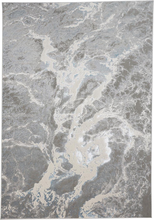 12' x 15' Abstract Power Loom Polypropylene and Polyester Blend Area Rug - Gray And Ivory