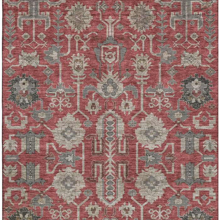 10' X 14' Oriental Washable Area Rug With UV Protection (656681) - Red / Beige / Charcoal