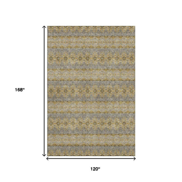 10' X 14' Floral Medallion Washable Area Rug With UV Protection (651328) - Gold / Blue / Ivory