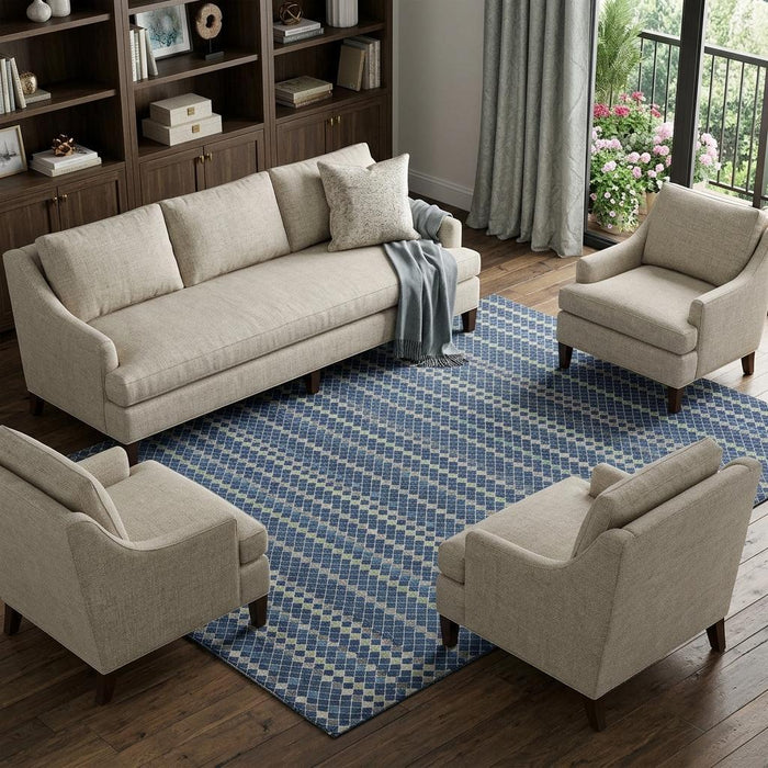10' X 14' Striped Washable Area Rug With UV Protection (693546) - Navy Blue / Gray / Silver