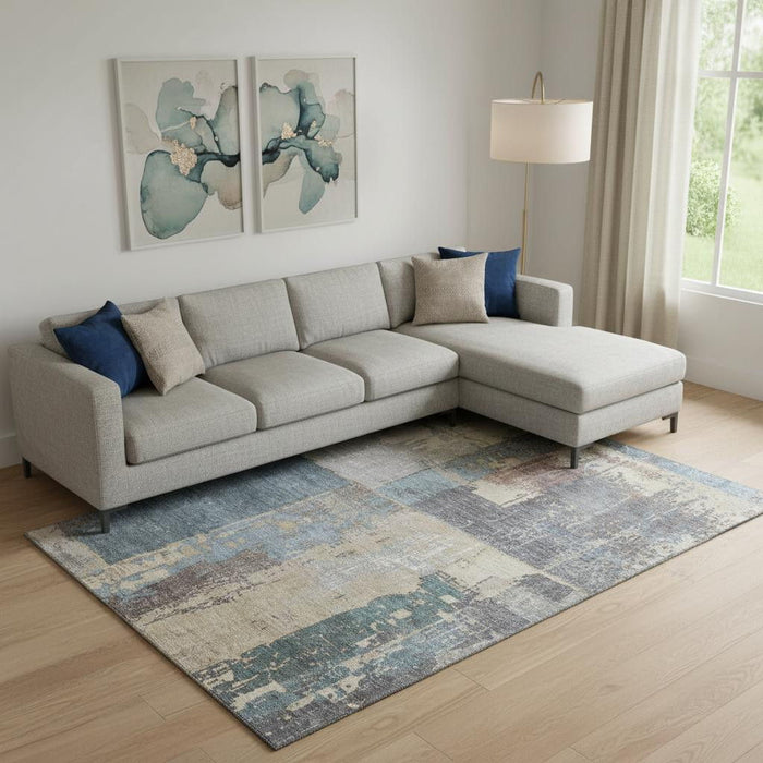10' X 14' Abstract Washable Area Rug With UV Protection (706235) - Beige / Blue