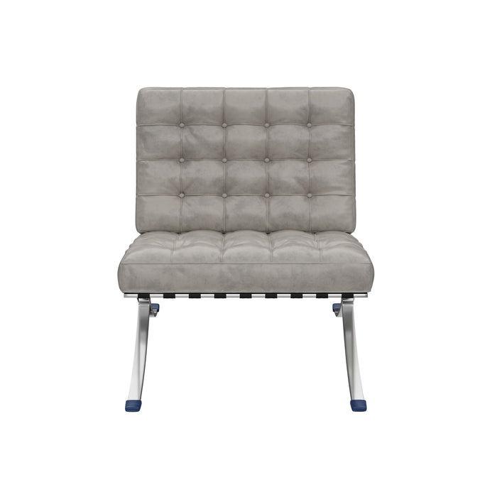 Tufted Faux Leather Stainless Steel Folding Lounge Chair - Gray / Silver