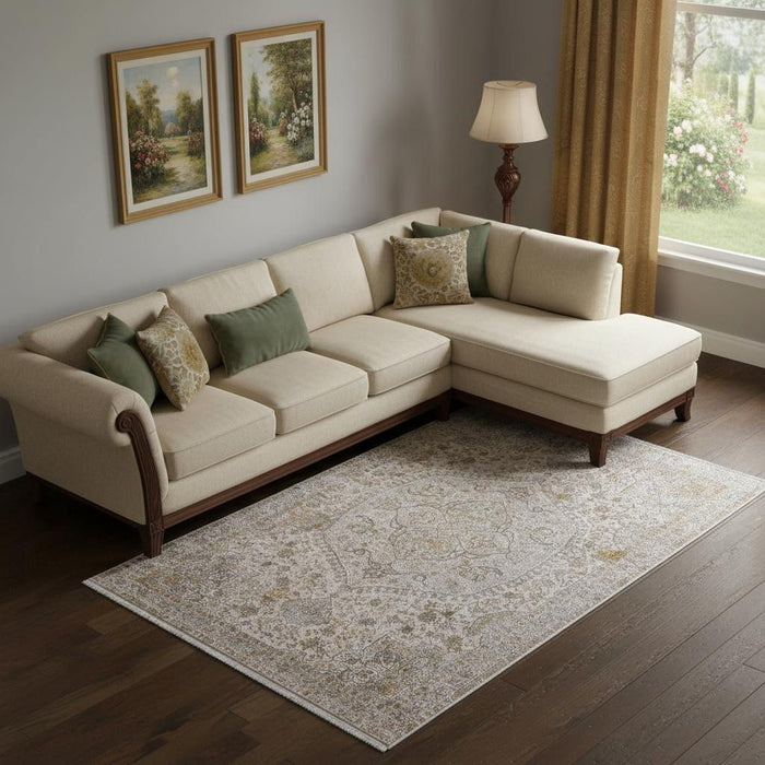 13' X 20' Oriental Area Rug With Fringe (722072) - Ivory / Gray / Gold