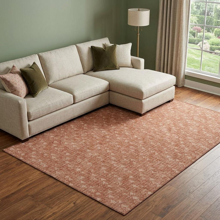 8' X 10' Geometric Washable Area Rug With UV Protection (647126) - Terra Cotta / Ivory