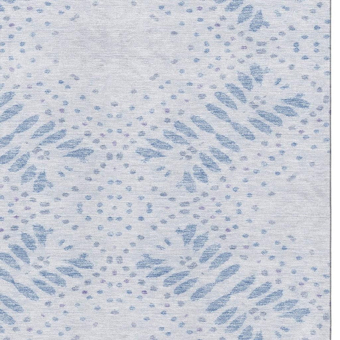 9' X 12' Floral Washable Area Rug With UV Protection - Blue / Ivory